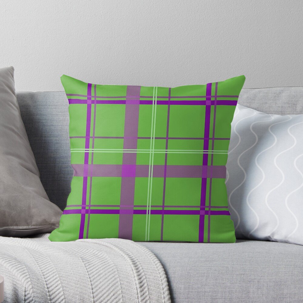 Green & Purple Plaid Throw Pillow