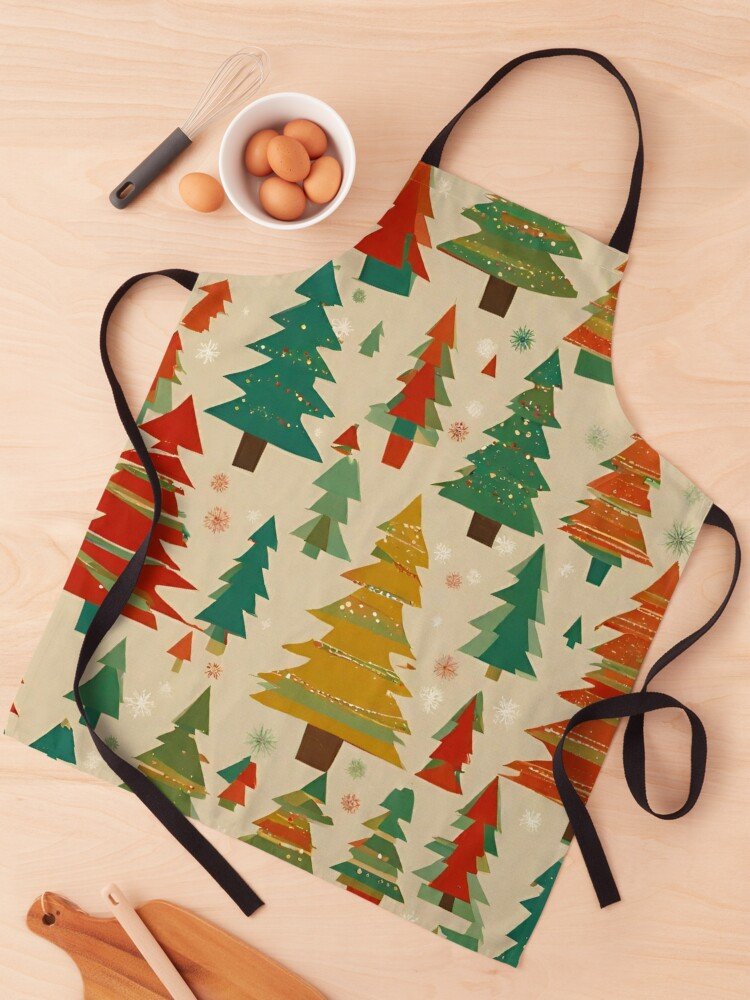 Apron with Multicolor pine trees scattered on a tan background