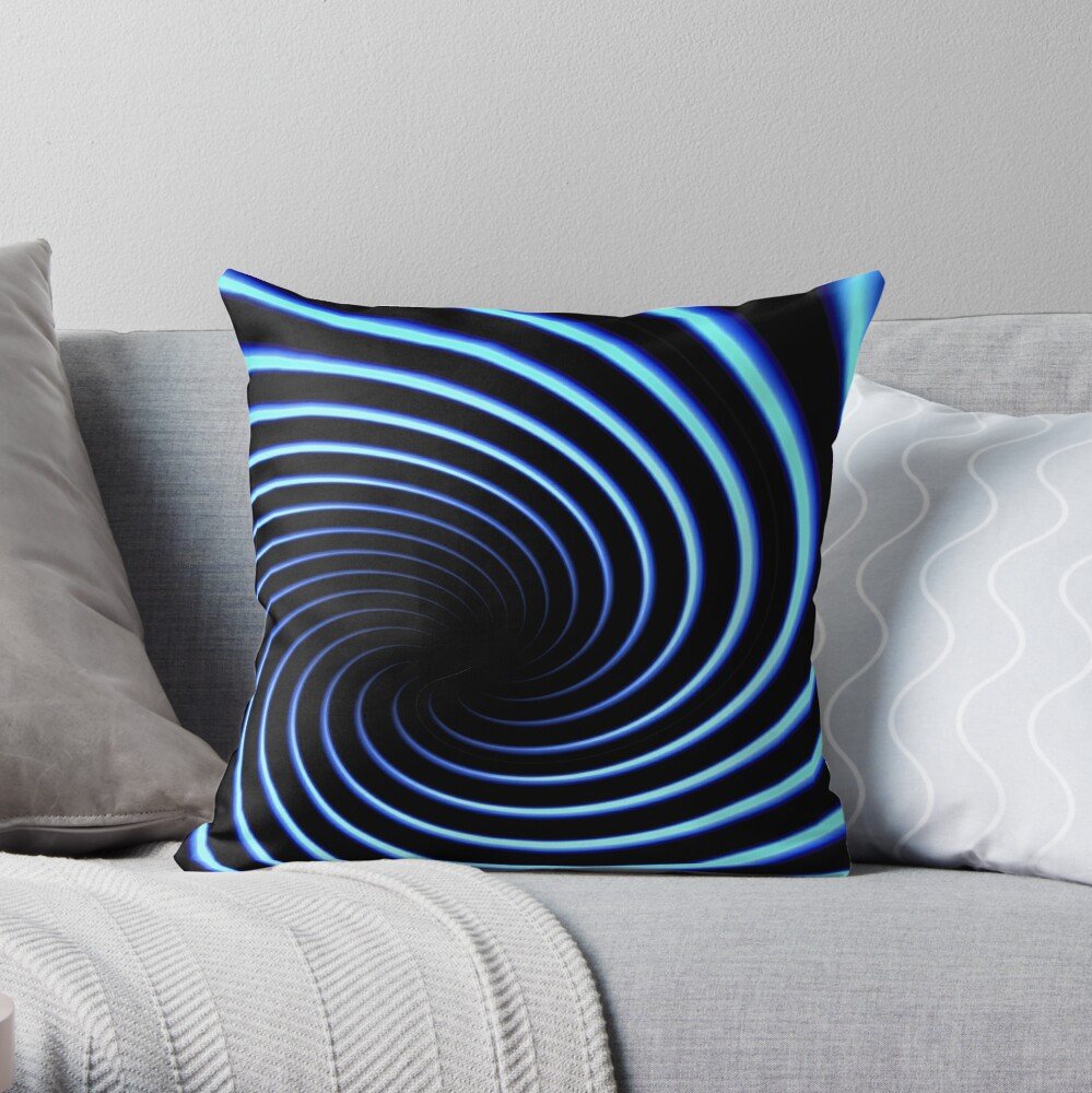 Blue Glow Spiral Throw Pillow