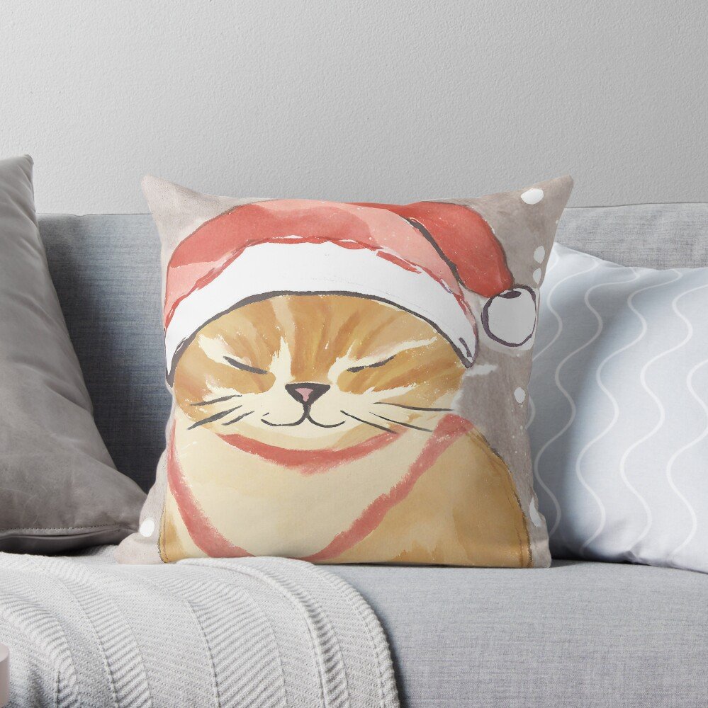 Happy Holiday Cat Throw Pillow