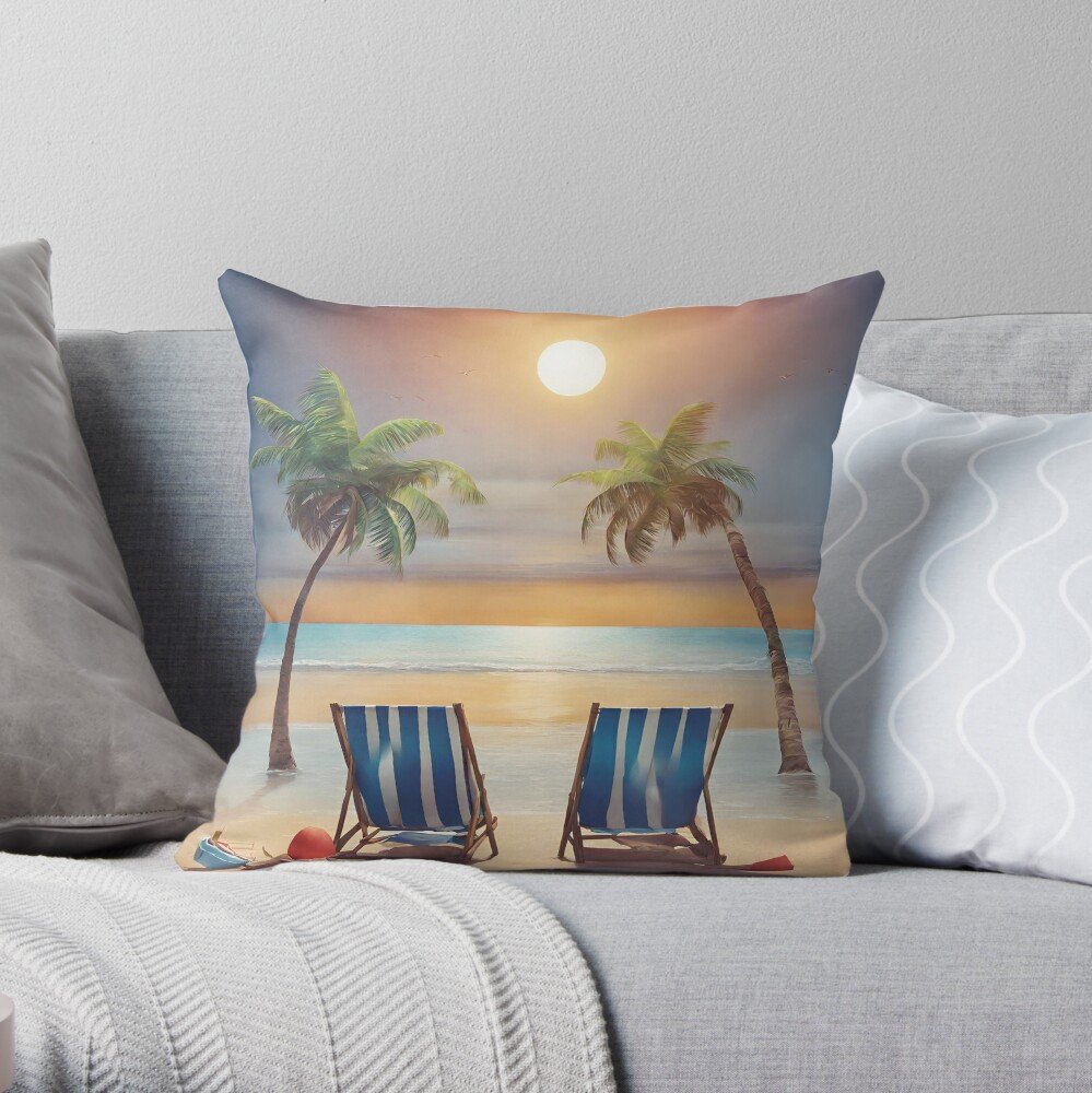 Relaxing at the Beach Throw Pillow