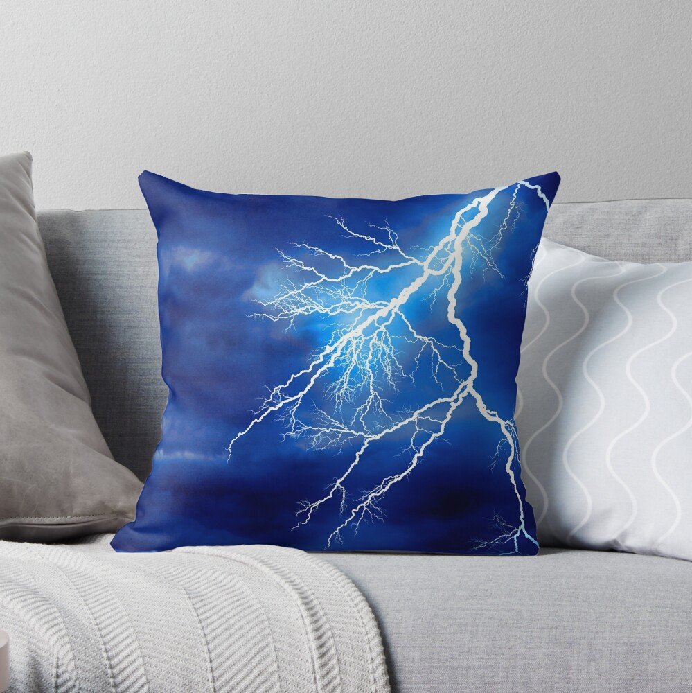 Blue Lightning Throw Pillow
