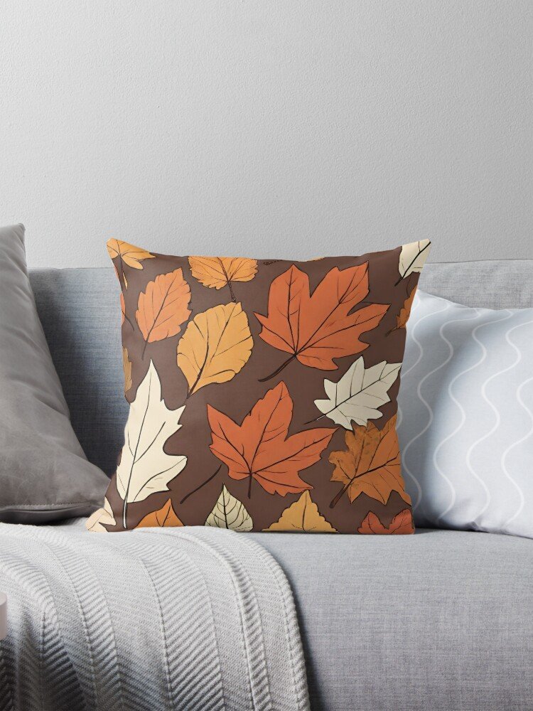 Fall Leaves-Dark Brown Throw Pillow
