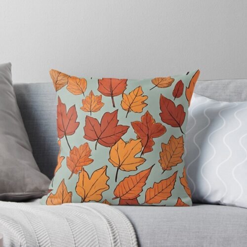 Fall Leaves-Light Blue Throw Pillow