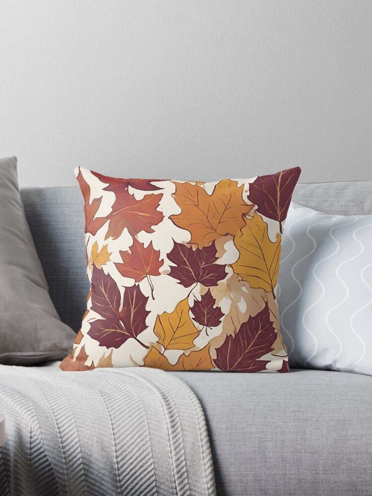 Fall Leaves-Egg Shell Throw Pillow