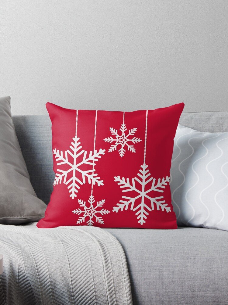 Four Snowflake Ornaments Throw Pillow