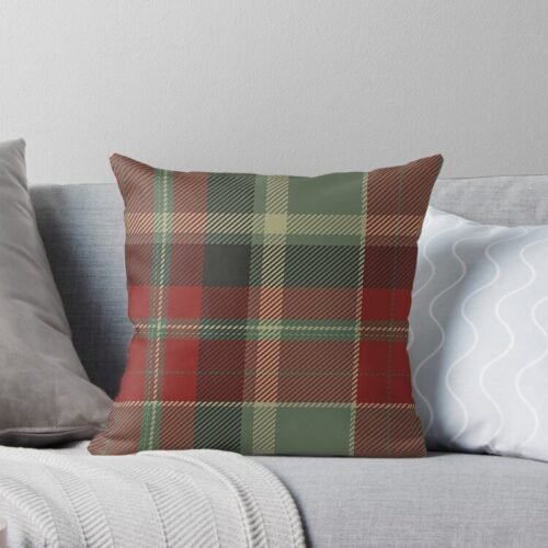 Grey & Red Plaid Throw Pillow