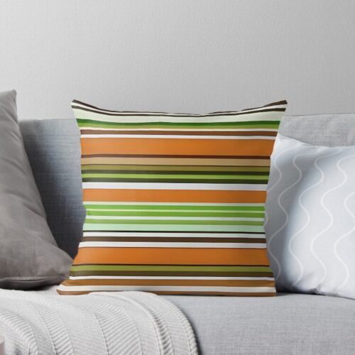 Orange & Green Stripes Throw Pillow