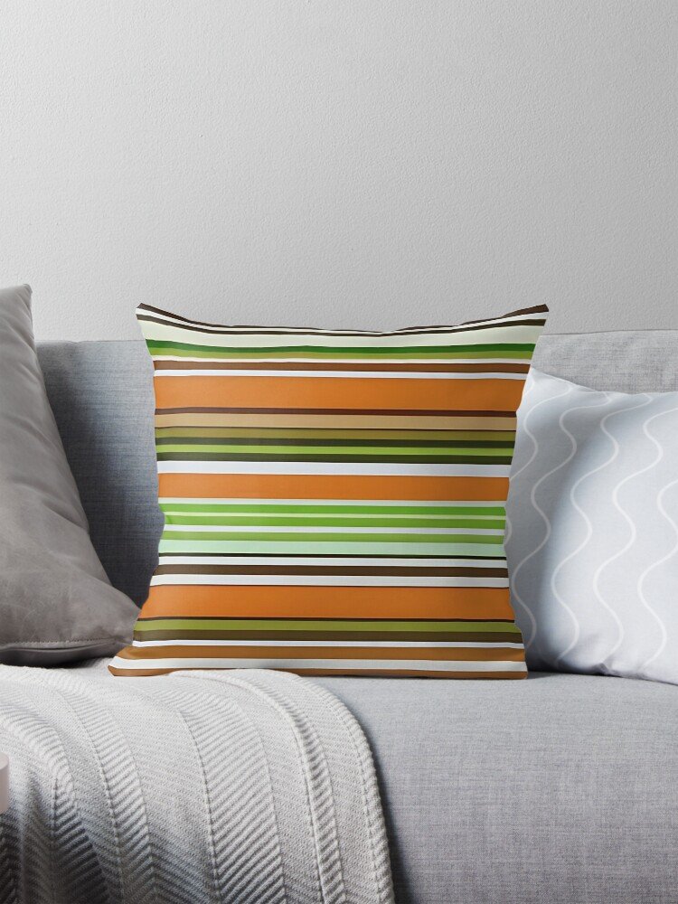 Orange & Green Stripes Throw Pillow
