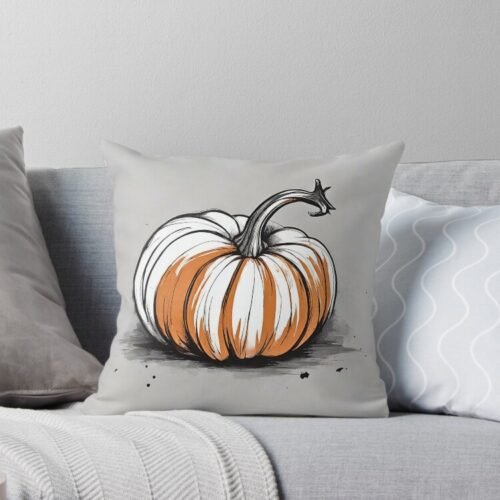 Orange & White Pumpkin Throw Pillow