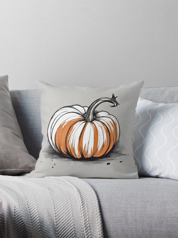 Orange & White Pumpkin Throw Pillow