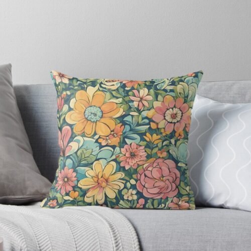 Retro Flowers Throw Pillow