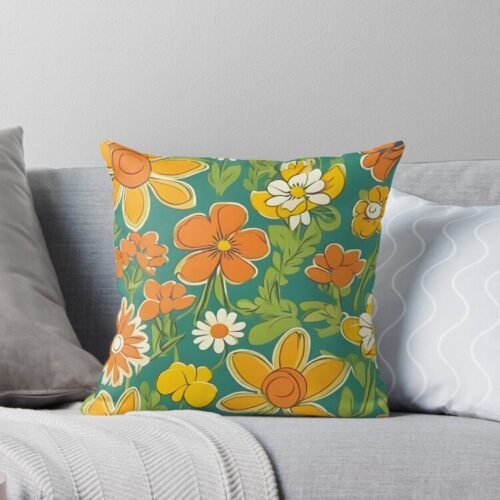 Retro Flowers Throw Pillow