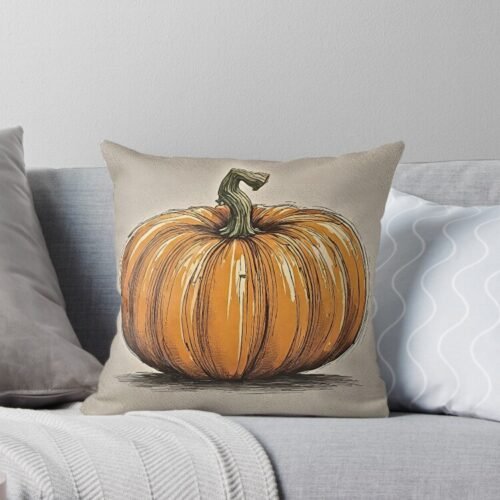 Single Orange Pumpkin Throw Pillow