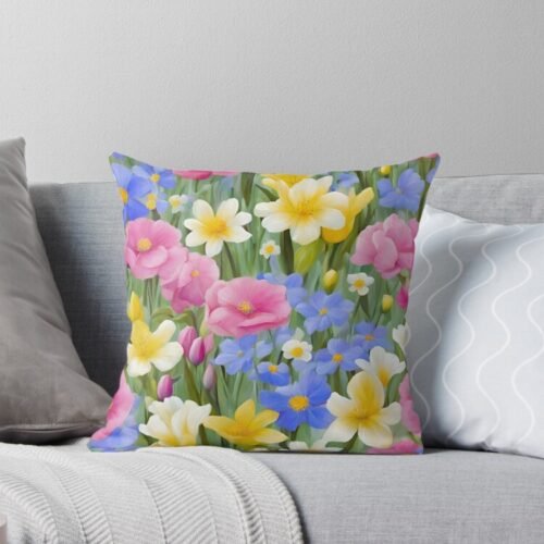 Bright Flowers Throw Pillow