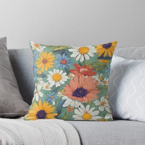 Bright Flowers GGBG Throw Pillow, pillow cover