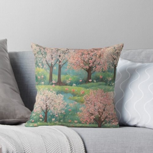 Beautiful Bloomed Trees Throw Pillow