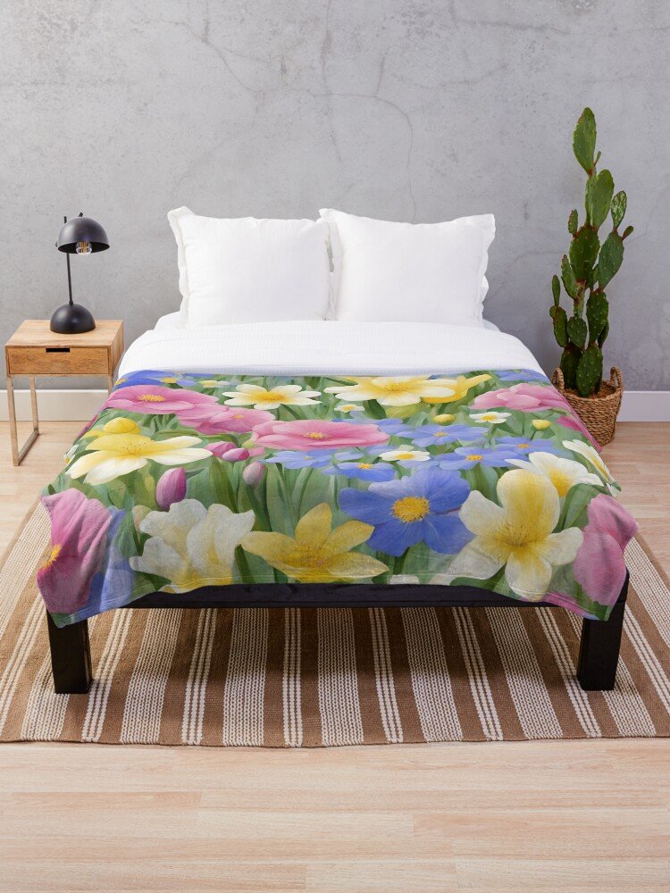 Spring Flowers Bed Throw Blanket