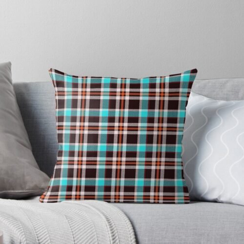 Blue & Orange Plaid Throw Pillow