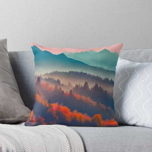 Fall Season Mountain Side Throw Pillow