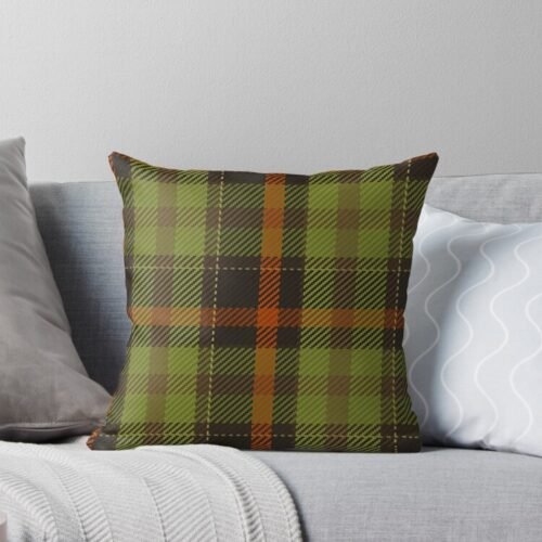 Green & Orange Plaid Throw Pillow