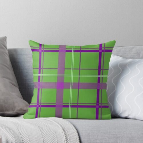 Green & Purple Plaid Throw Pillow