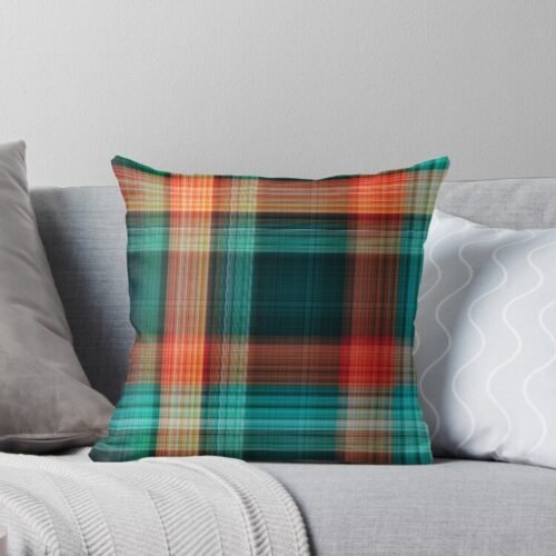 Orange & Blue Plaid Throw Pillow