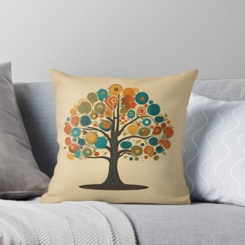 Retro Tree Throw Pillow