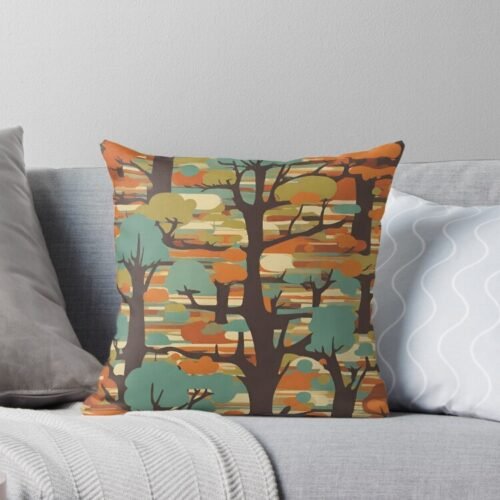 Retro Trees Throw Pillow