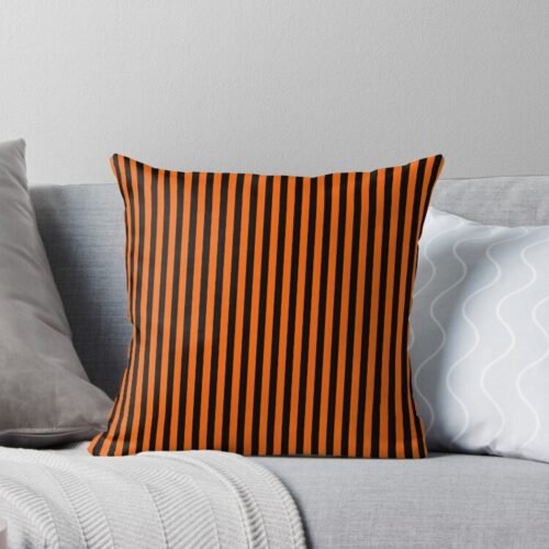 Black & Orange Stripes Throw Pillow