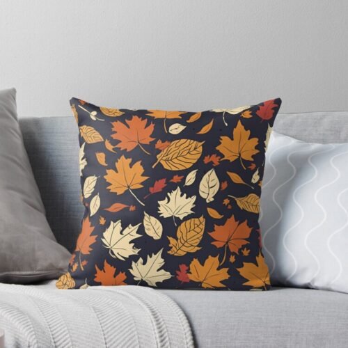 Fall Leaves Dark Background Throw Pillow