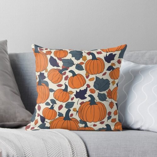 Orange Pumpkins with Blue Stems Throw Pillow