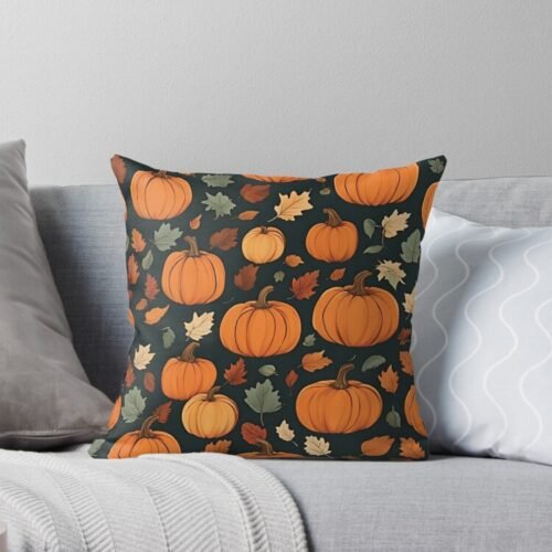 Pumpkins and Leaves Orange Pumpkins Throw Pillow