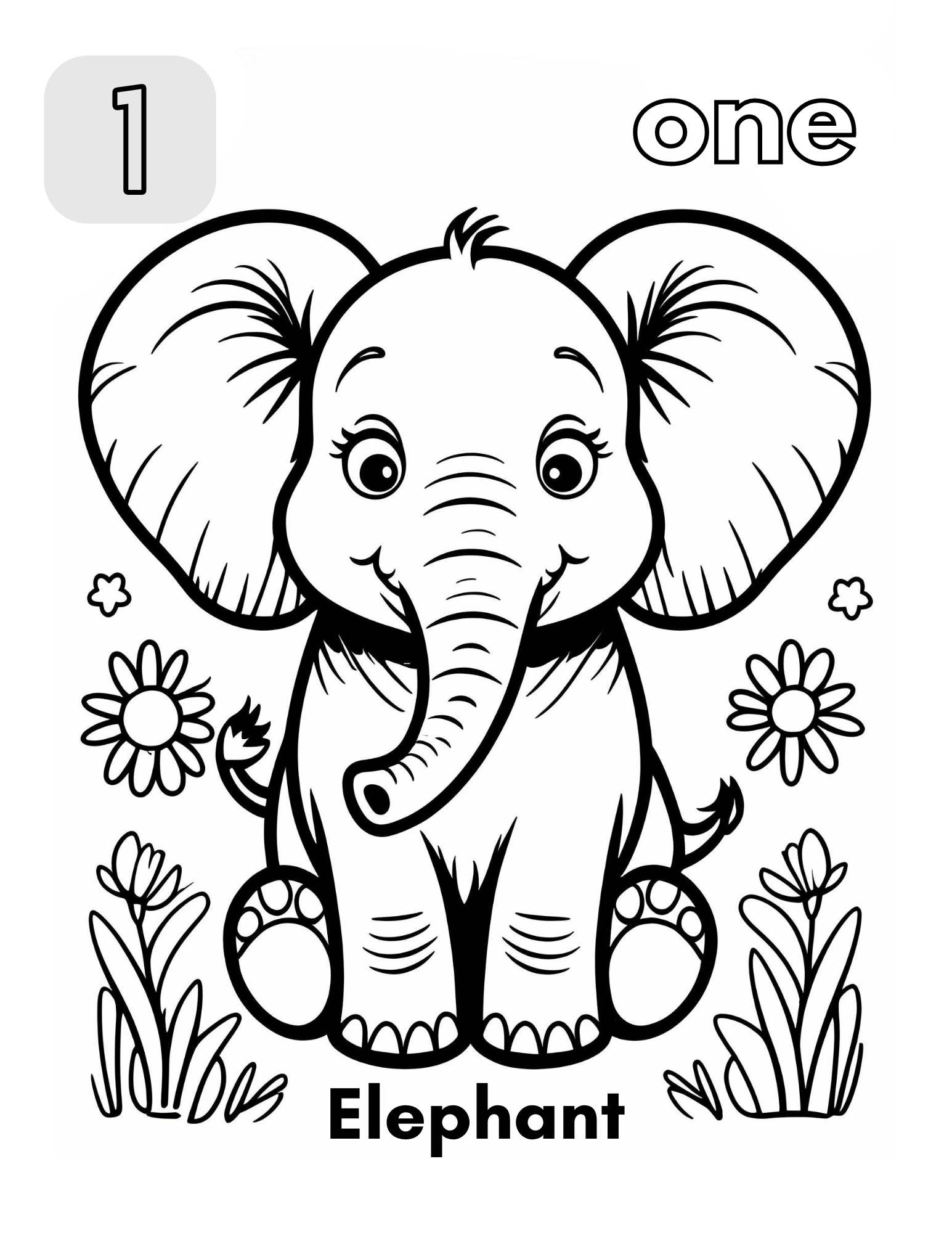 Elephant One Coloring Page (PNG) for PDF DOWNLOAD