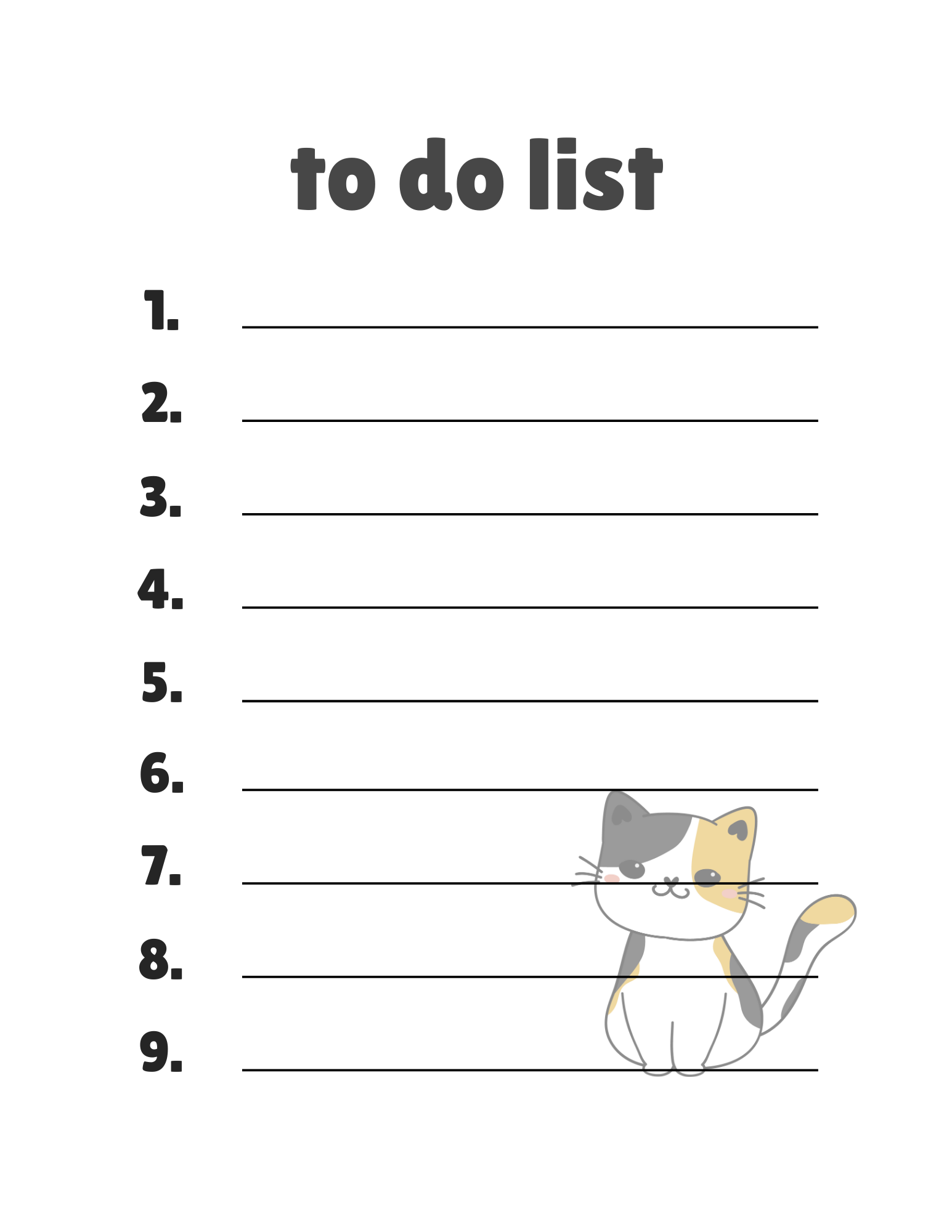 to do list 9 Lines with cat (PNG)