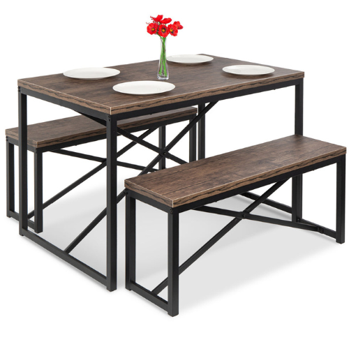 3-Piece Bench Style Dining Furniture Set with 2 Benches