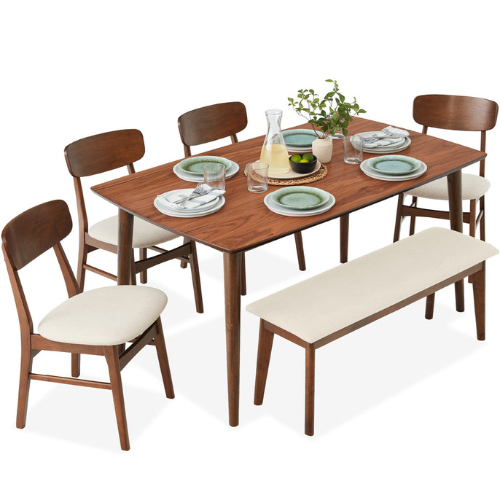 6-Piece Mid-Century Modern Upholstered Wooden Dining Set BCP Houseware