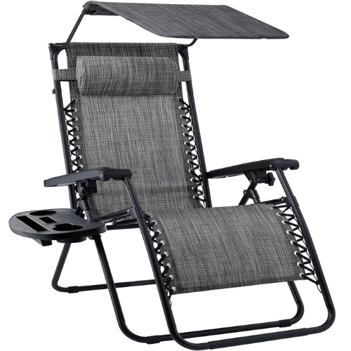 Folding Zero Gravity Recliner Patio Lounge Chair with Canopy, Side Tray-Best Choice Products