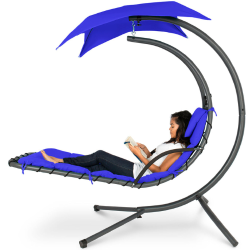 Hanging Curved Chaise Lounge Chair with Built-in Pillow, Removable Canopy Best Choice Products