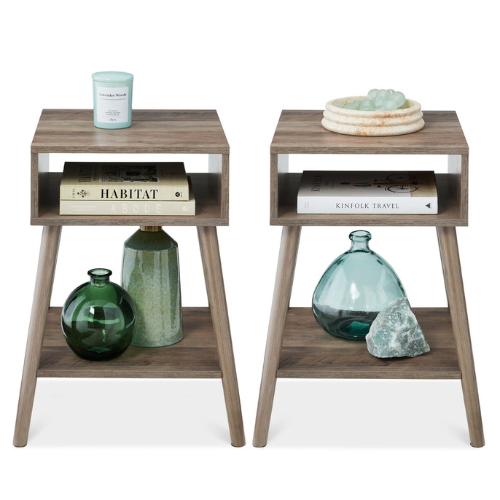 Set of 2 Mid-Century End Tables with Cubby Shelf - Best Choice Products