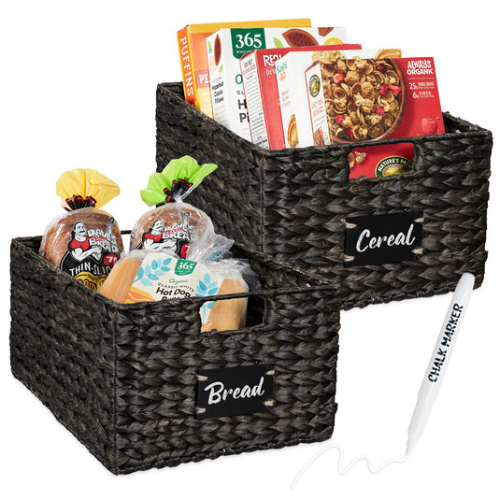 Set of 2 Water Hyacinth Pantry Baskets with Chalkboard BEST CHOICE PRODUCTS