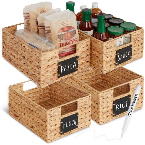 Set of 4 Water Hyacinth Pantry Baskets with Chalkboard BEST CHOICE PRODUCTS